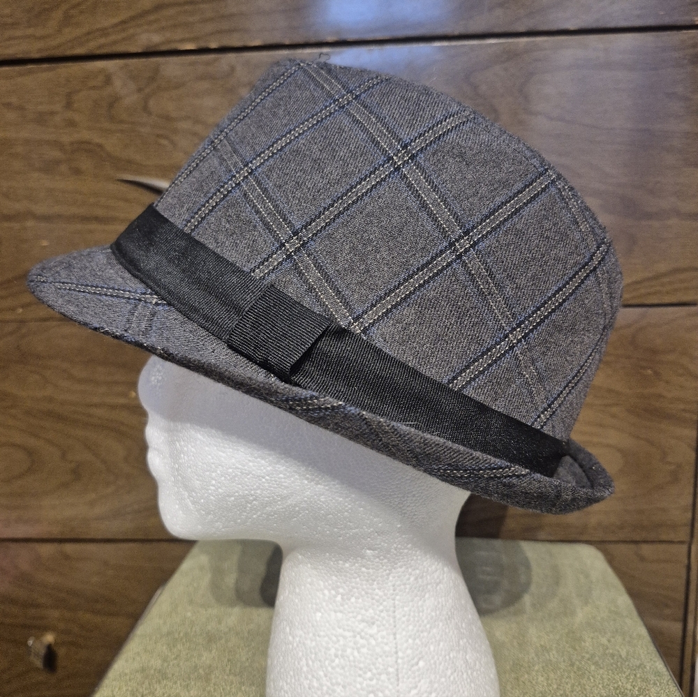 Gray Plaid Fedora Hat